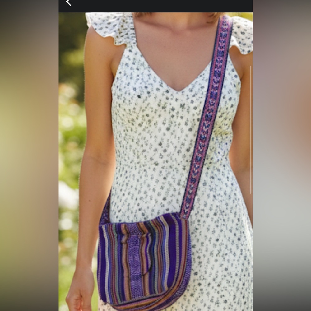 Purple Striped Crossbody Bag with Woven Strap - Women's Casual Shoulder Bag